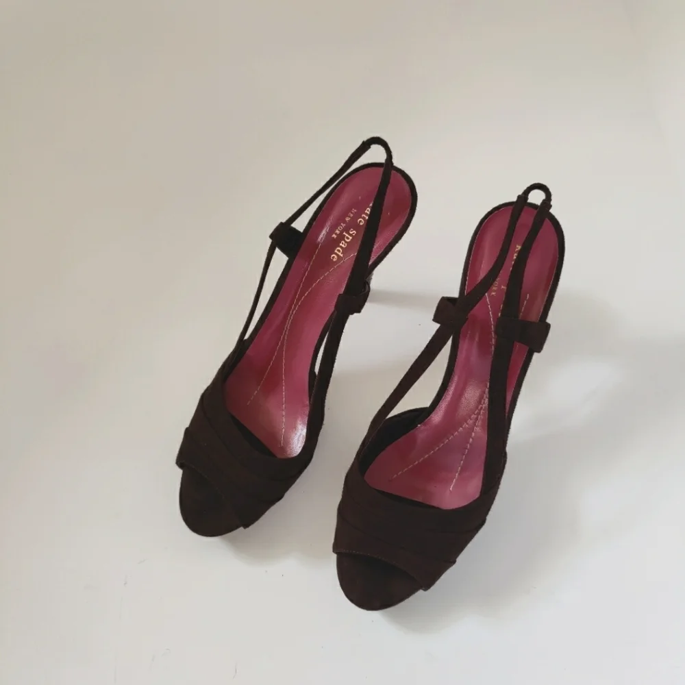 KATE SPADE Brown Suede Peep Toe Slingback Heels